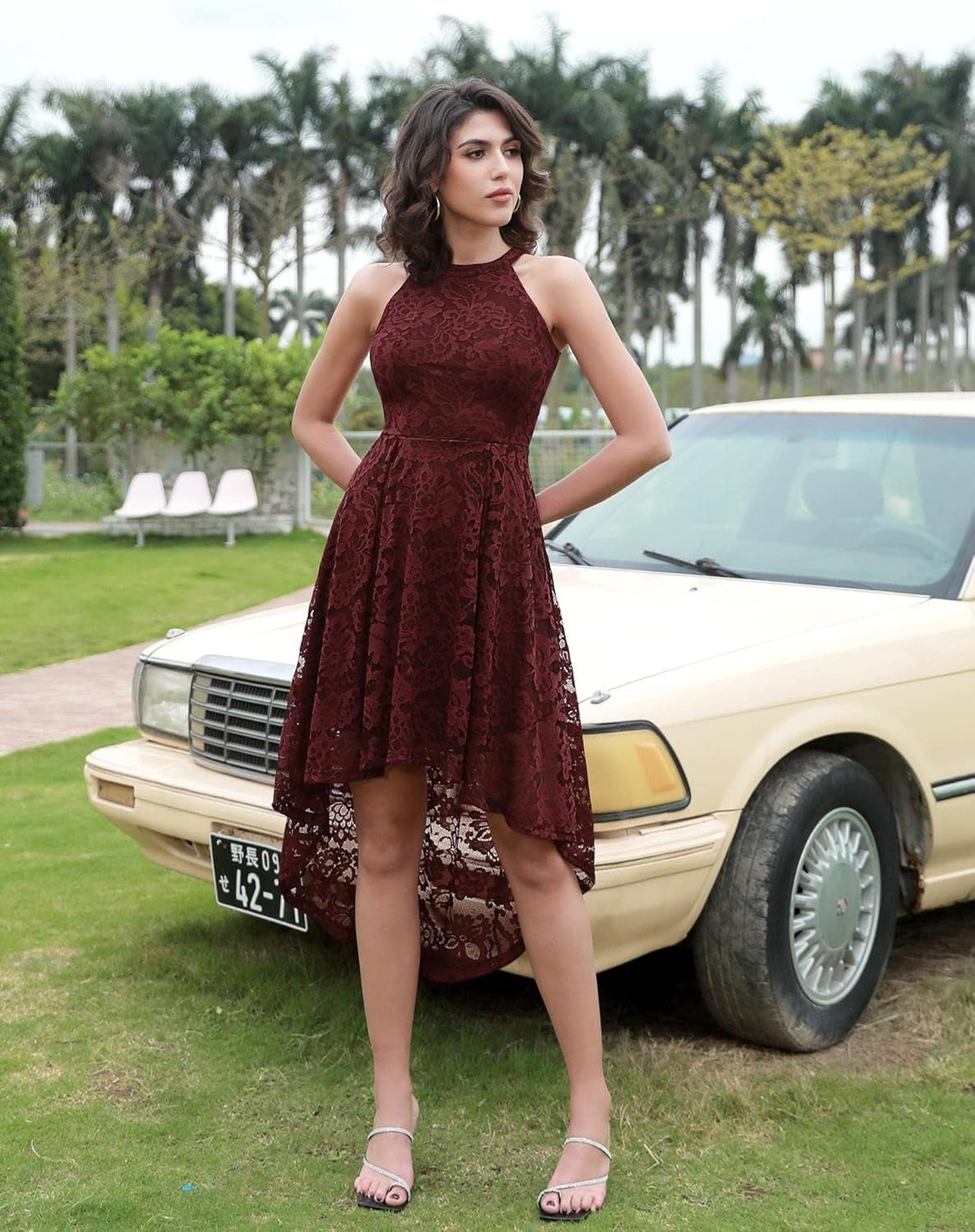 Dressystar Women Halter Lace Wedding Guest Dress Hi-Lo Cocktail Party Bridesmaid Formal Dresses
