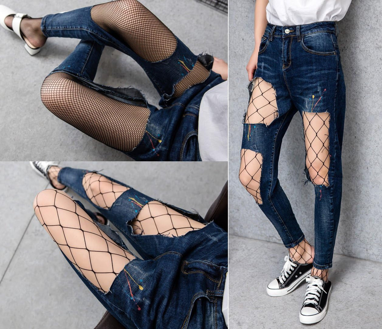 Amandir 4-5 Pairs Fishnet Stockings Womens Lace Mesh Patterned Fishnet Leggings Tights Net Pantyhose