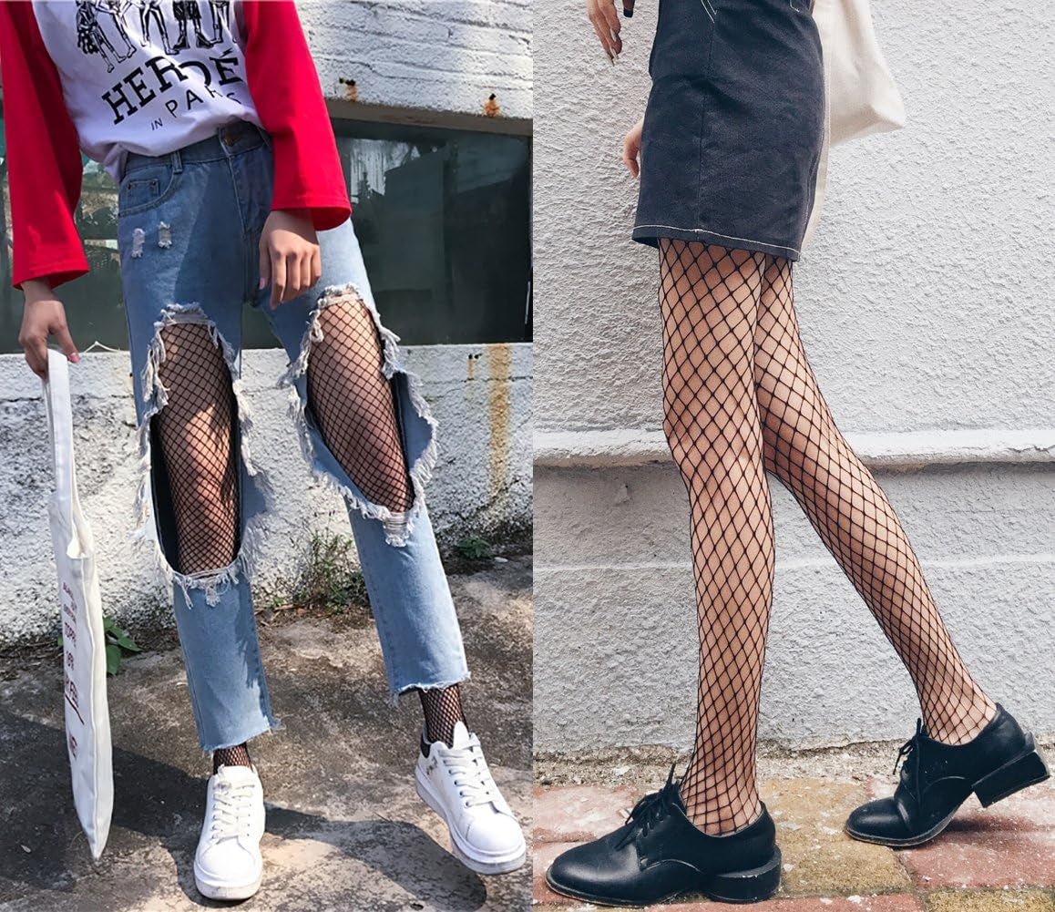 Amandir 4-5 Pairs Fishnet Stockings Womens Lace Mesh Patterned Fishnet Leggings Tights Net Pantyhose