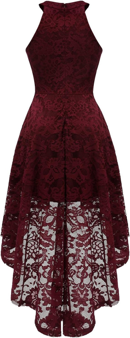Dressystar Women Halter Lace Wedding Guest Dress Hi-Lo Cocktail Party Bridesmaid Formal Dresses