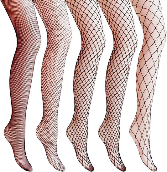 Amandir 4-5 Pairs Fishnet Stockings Womens Lace Mesh Patterned Fishnet Leggings Tights Net Pantyhose