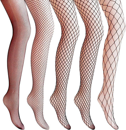 Amandir 4-5 Pairs Fishnet Stockings Womens Lace Mesh Patterned Fishnet Leggings Tights Net Pantyhose