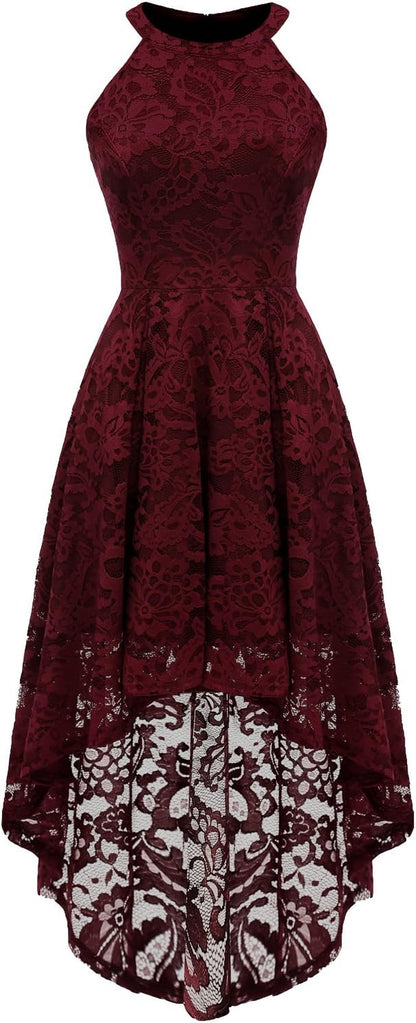 Dressystar Women Halter Lace Wedding Guest Dress Hi-Lo Cocktail Party Bridesmaid Formal Dresses