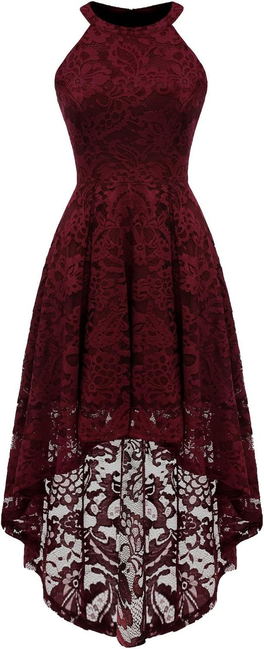 Dressystar Women Halter Lace Wedding Guest Dress Hi-Lo Cocktail Party Bridesmaid Formal Dresses